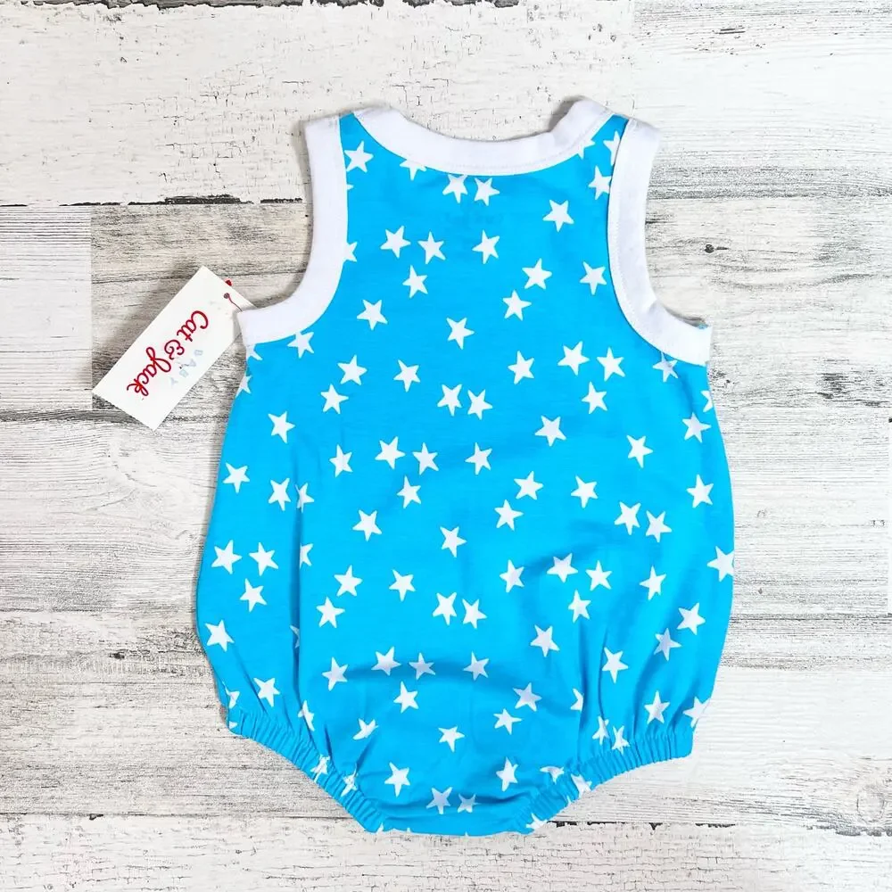 Cat & Jack Bubble Romper Baby 3-6M Blue White Star Print Patriotic Summer
